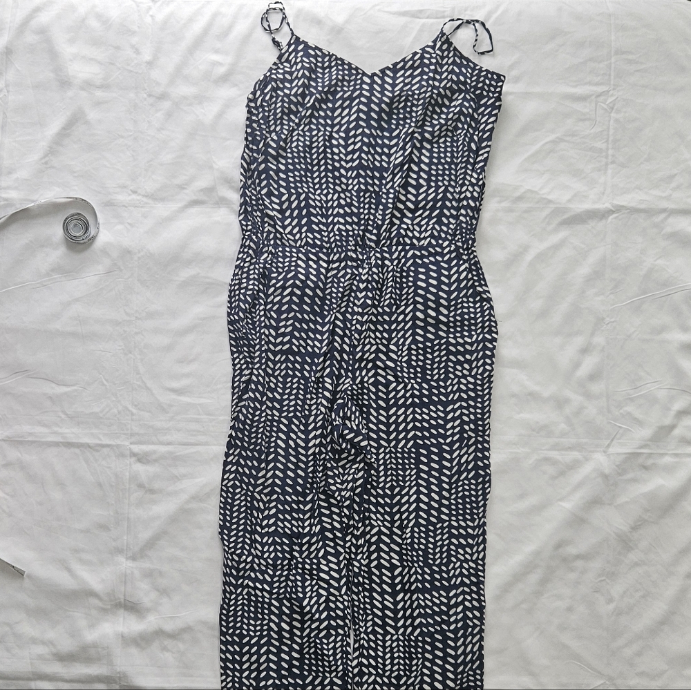 Loft Womens ST Small Tall Blue White V Neck Jumpsuit Romper FLAWS